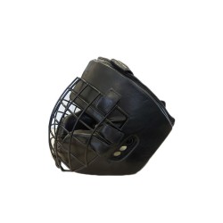 Metal Head Guards - Casco Protettivo in Pelle con Griglia in Metallo Gym Power